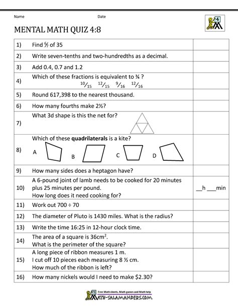 Printable 4th Grade Eog Math Practice Test